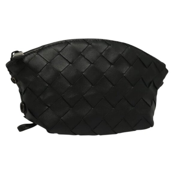 BOTTEGA VENETA INTRECCIATO Pouch Leather Black Auth sw1135